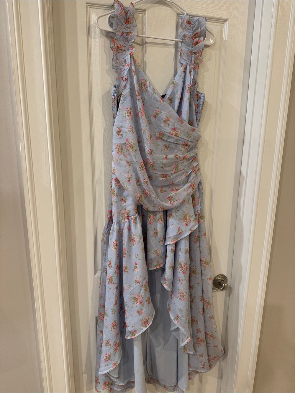 Light Blue Floral Ruffled Wrap Midi Dress Abercrombie & Fitch